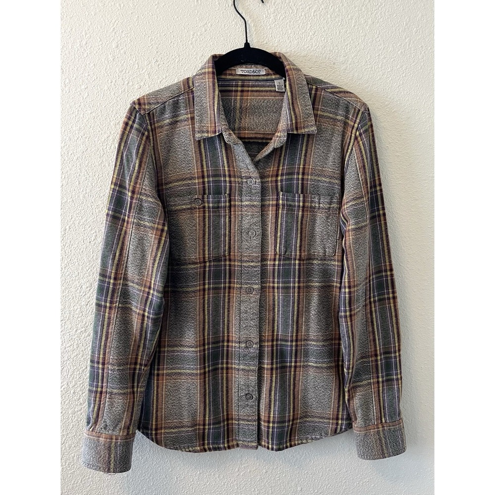 Toad & Co Women's Flannel Button Up Shirt Small Plaid Long Sleeve Outdoors